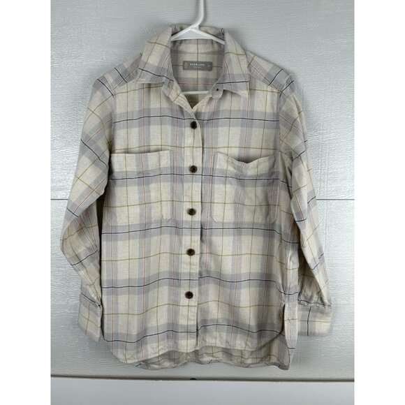 Everlane Shirt Womens 00 Button Up Cotton Yellow Beige Gray Plaid flannel - Picture 1 of 16
